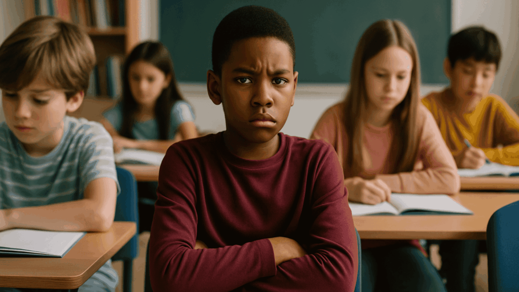 young black boy unhappy in school